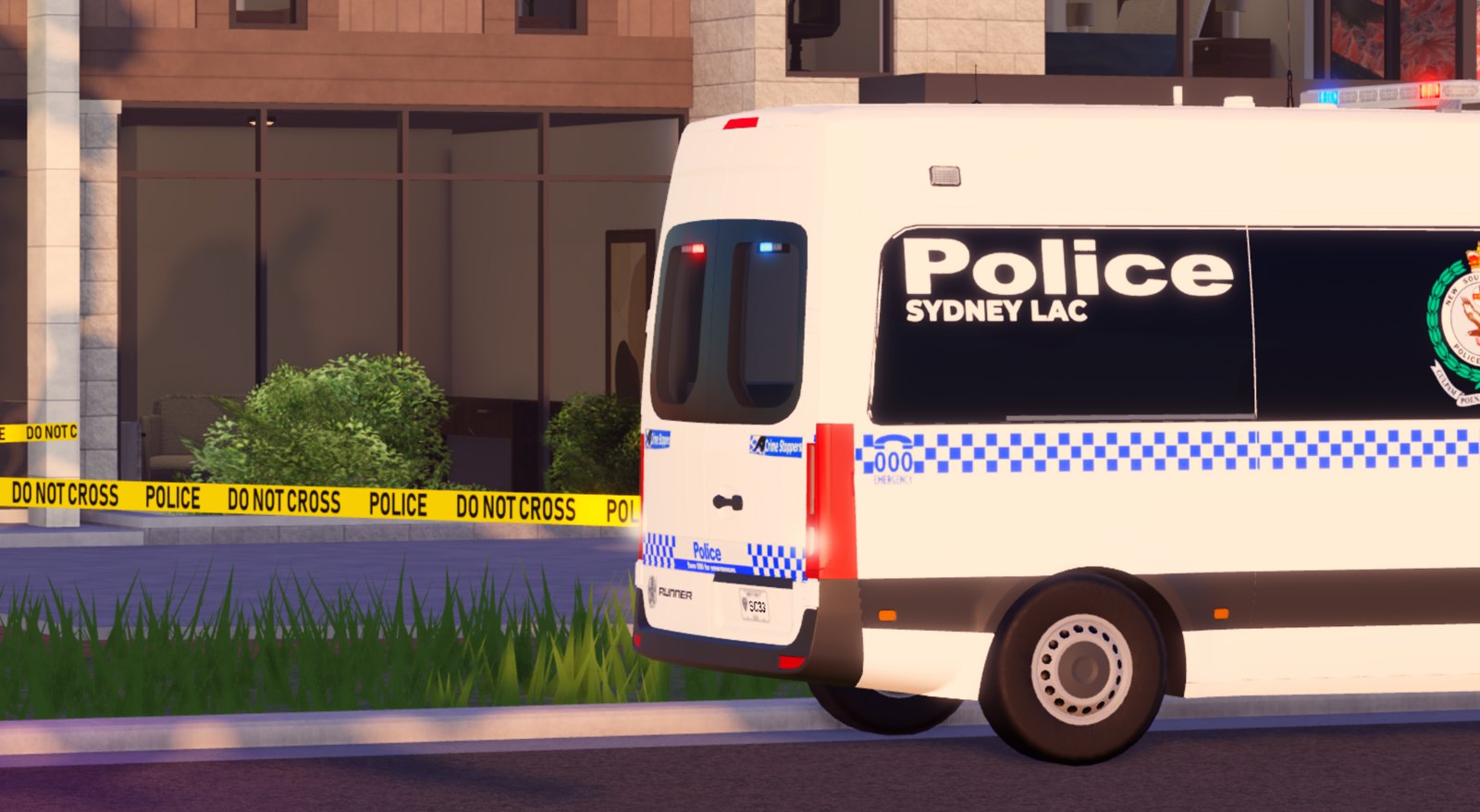 Sydney police van beside a cordoned-off scene