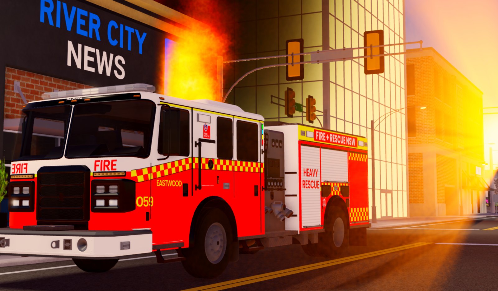 Fire and Rescue NSW truck outside River City News