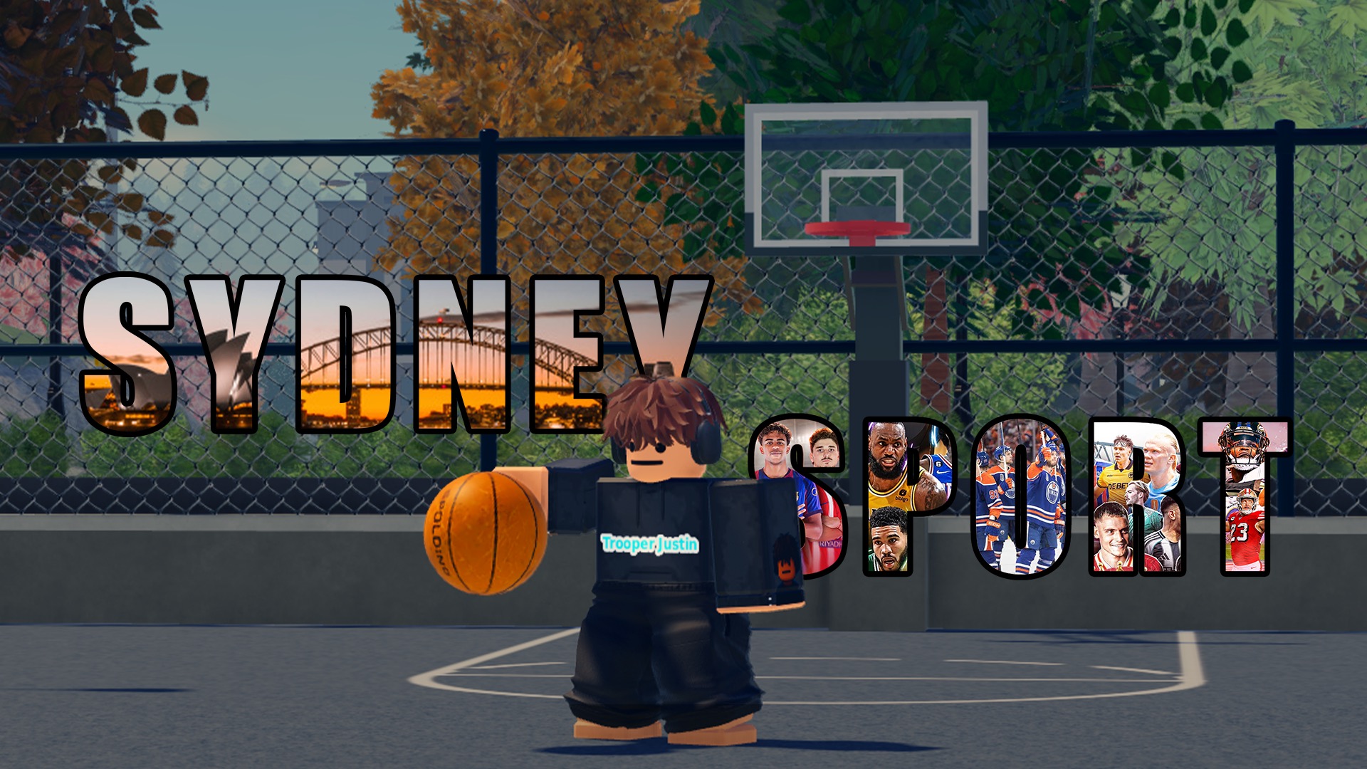 Sydney Sport artwork featuring a roleplay character on a basketball court
